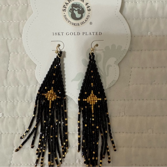 Spartina 449 Elegant Black and Gold Beaded Earrings - Picture 2 of 4